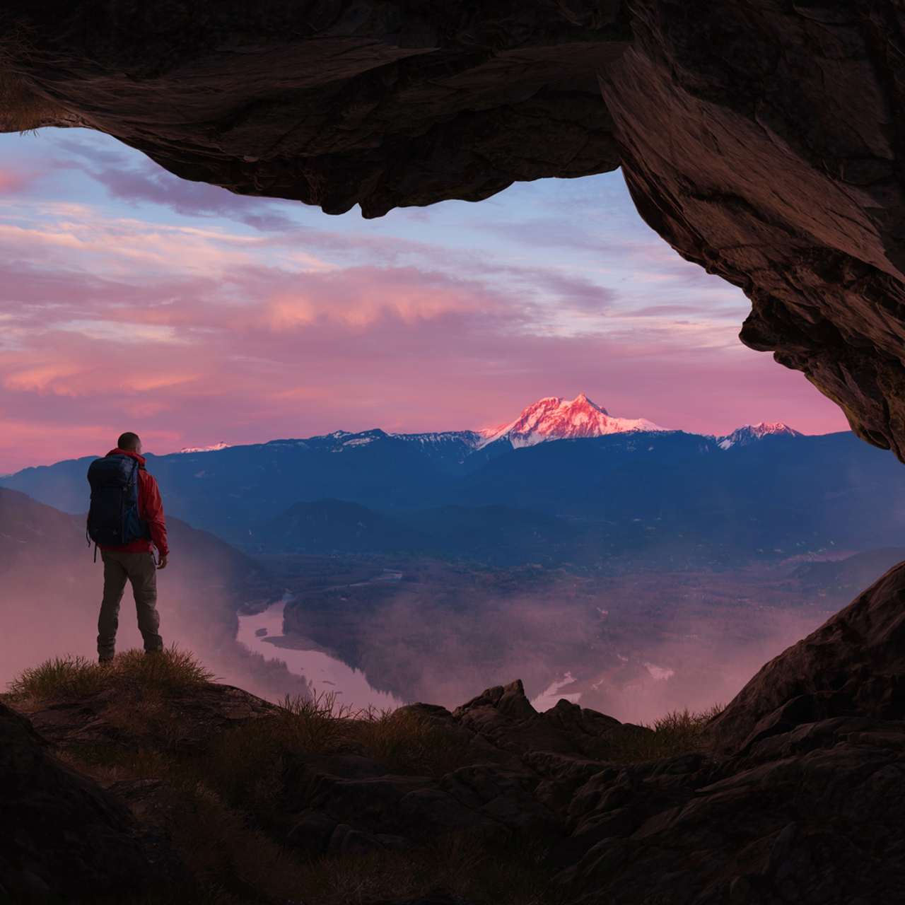 Man overlooking mountains