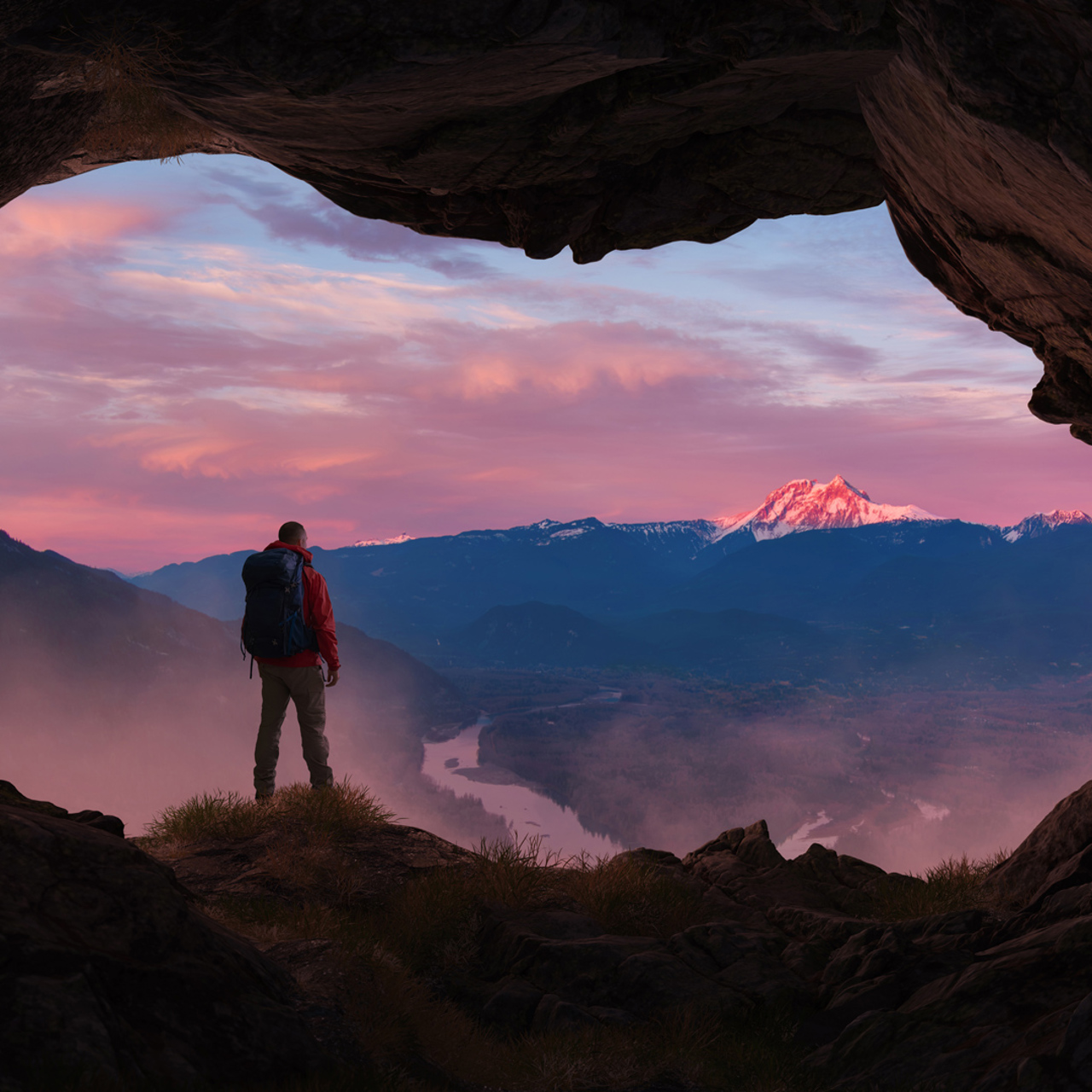 Man overlooking mountains